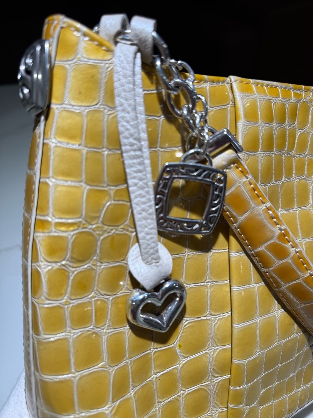 BRIGHTON Shoulder Patent Leather Croc bag, Yellow